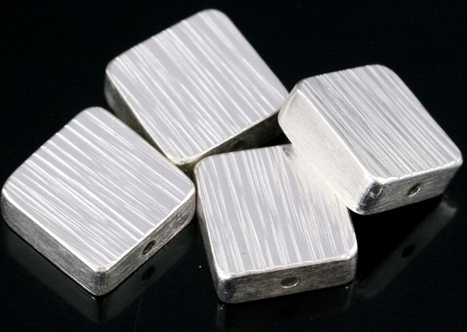 KV-057 Thai karen hill tribe handmade silver 2 line hammered scratch cylinder square shaped bead