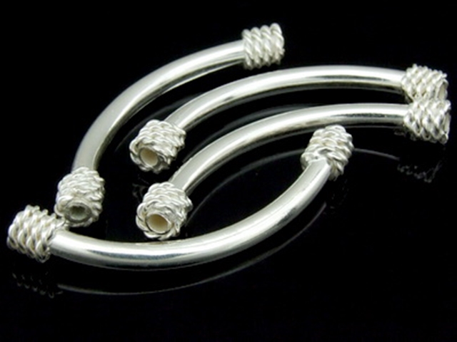 KS-055 Thai karen hill tribe handmade silver 1white fancy curved tube bead