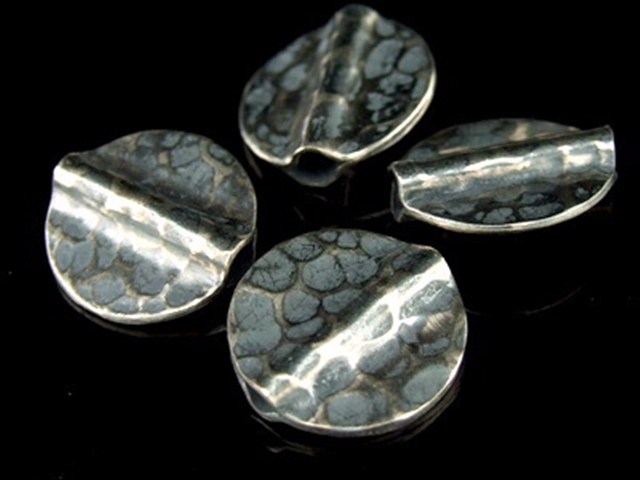 8KH-033 Thai karen hill tribe handmade silver 4 black&white hammered round disc bead
