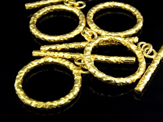 KG-322 24K gold vermeil 1 thai karen hill tribes handmade silver sharp hammered round toggle