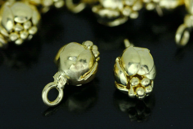 KG-507 Thai karen hill tribe silver 2 gold vermeil flower puffy charm