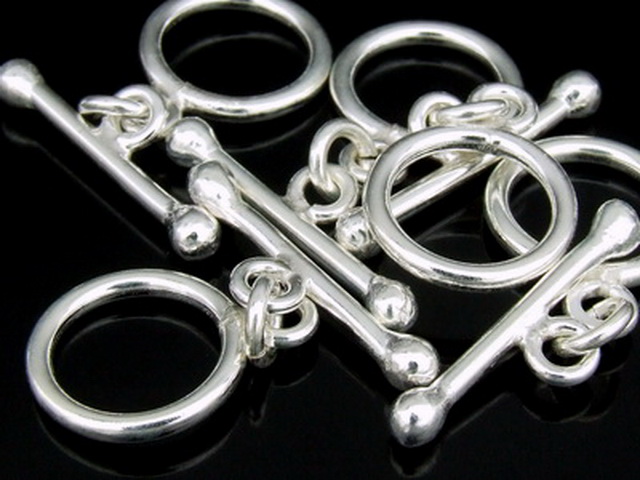 KR-040 Thai karen hill tribe handmade silver 2 dot end plain round bar toggle 