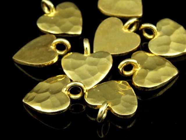 KG-338 24k gold vermeil thai karen hill tribe handmade silver 4 hammered (single side) heart shape charms