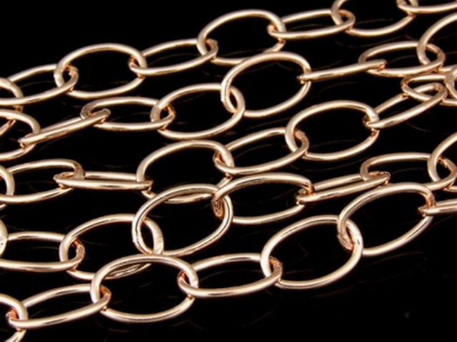 KZ-161 24K rose gold vermeil thai karen hill tribe handmade silver plain oval link chain 24 inch