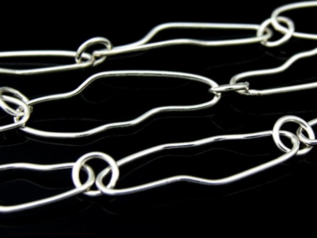 KL-034 Thai karen hill tribe handmade silver 24 Inches plain free form link chain