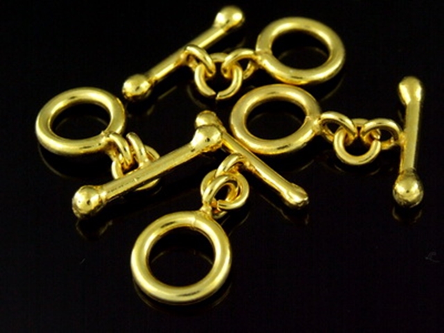 KG-112 24K gold vermeil Karen hill tribe handmade silver 2 plain round toggle