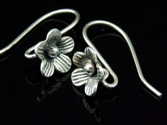 6KH-015 Thai karen hill tribe hanamade silver black & black pair wild flower earring 