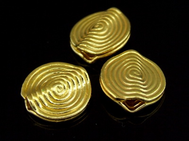 KG-147 24K gold vermeil 2 thai karen hill tribes handmade silver swril print disc bead