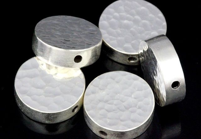 KV-036 Thai karen hill tribe handmade silver 2 hammered cylinder round shaped bead