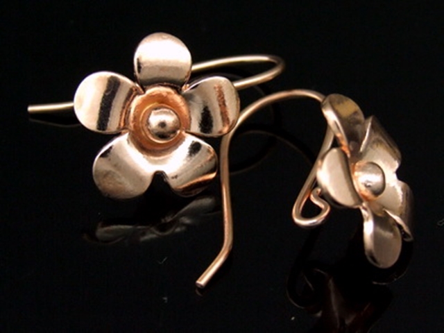KZ-201 Thai karen hill tribe handmade 24k rose gold vermeil ower silver pair flower earring hook