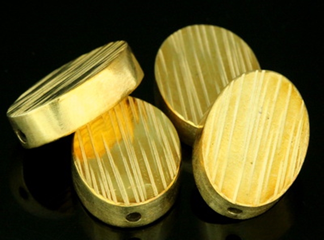 KG-042 Thai karen hill tribe silver 1 gold vermeil line hammered scratch cylinder oval shaped bead