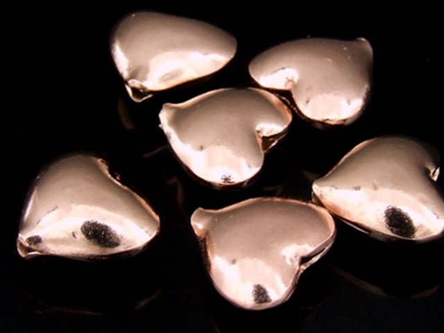 KZ-162 24K rose gold vermeil thai karen hill tribe handmade silver 2 smooth puffed heart shape bead