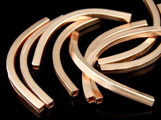 KZ-067 24K rose gold vermeil thai karen hill tribe handmade silver 4 plain square curved tube bead