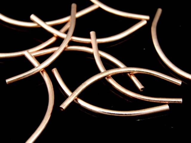 KZ-032 24K rose gold vermeil thai karen hill tribe handmade silver 10 plain curved tube bead