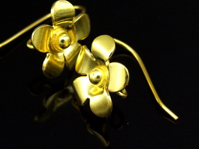 KG-496 Thai karen hill tribes handmade 24K gold vermeil over silver pair wild flower earring 