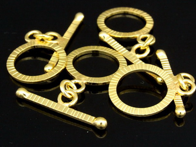 KG-352 24K gold vermeil 2 thai karen hill tribes silver hammered round toggle