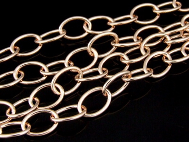 KZ-181 24K rose gold vermeil thai karen hill tribe handmade silver plain oval link chain 24 inch