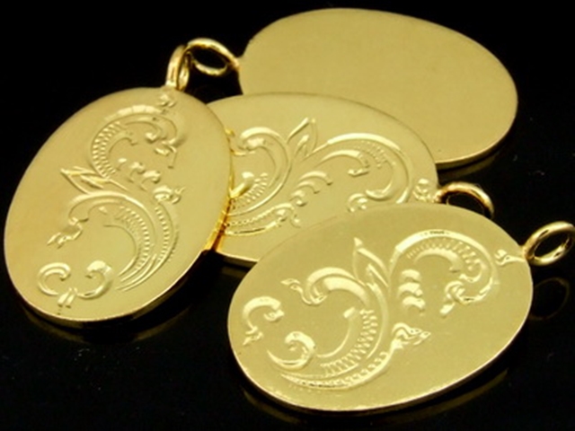 KG-311 24K gold vermeil thai karen hill tribes handmade silver 2 thai style engrved oval disc charm
