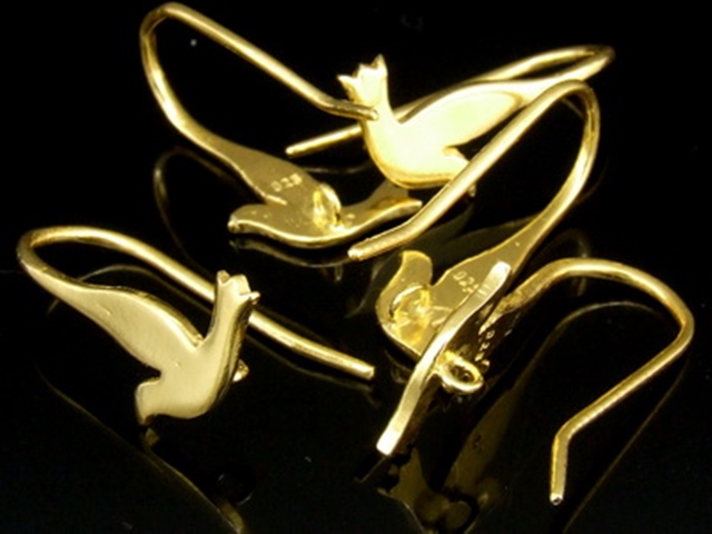 KG-510 Thai karen hill tribe handmade 24k gold vermeil silver pair bird diecut earring hook