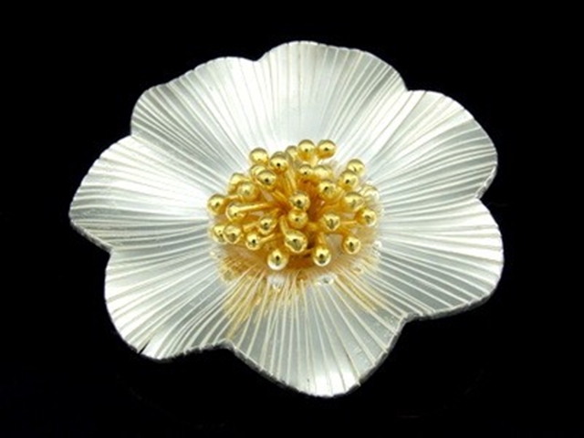 KG-447 24K gold vermeil Karen hill tribe handmade silver 1 huge flower pendant 