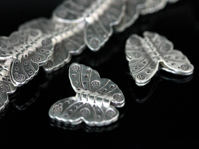 KA-103 thai karen hill tribe silver 2 butterfly fancy bead