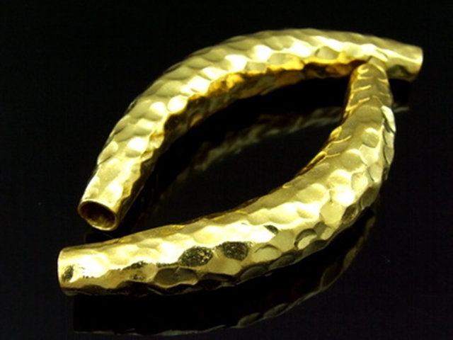 KG-218 24K gold vermeil Karen hill tribe handmade silver 1 hammered huge curved tube bead