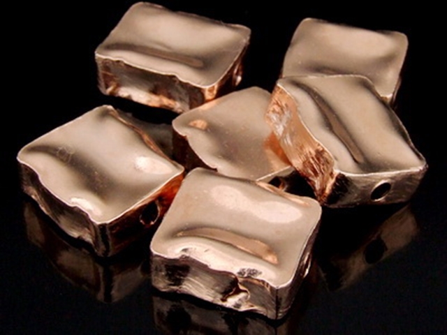 KZ-056 24K rose gold vermeil thai karen hill tribe handmade silver 3 rough square shape bead 