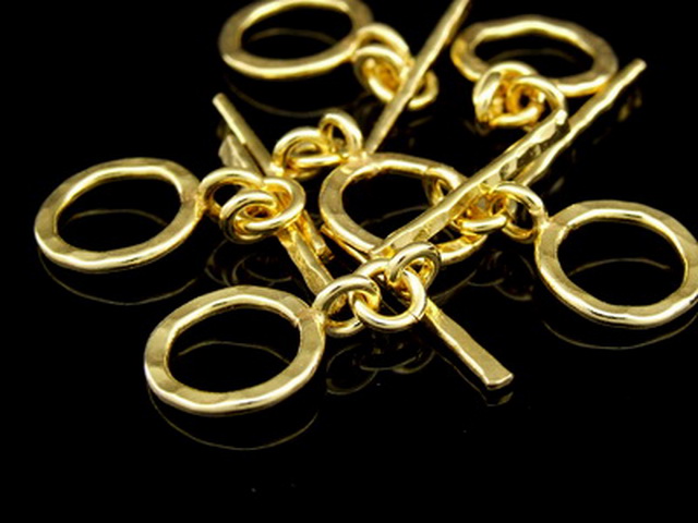 KG-272 24K gold vermeil 2 thai karen hill tribes silver hammered round toggles