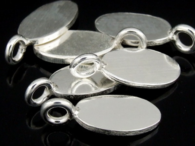 3KH-008 Thai karen hill tribe handmade silver 6 smooth oval flat disc charm