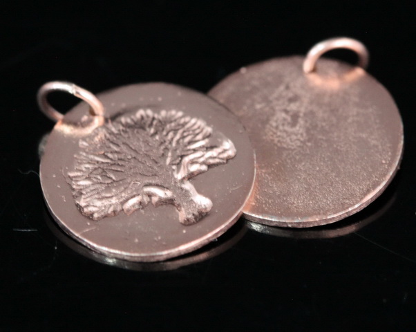 KZ-254 thai karen hill tribe handmade silver 2 rose gold vermeil tree stamp round disc charm