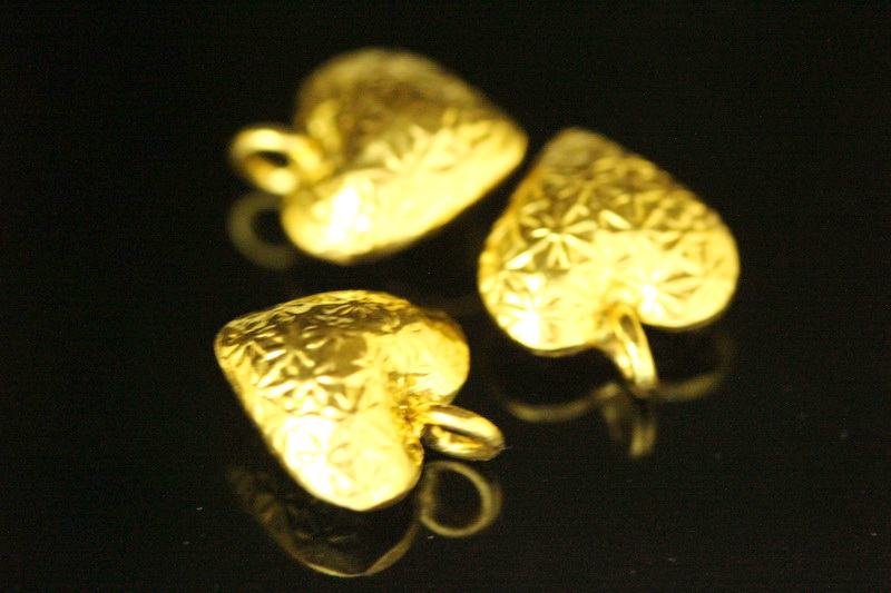 KG-615 24K gold vermeil thai karen hill silver 4 flower print heart puffy charm