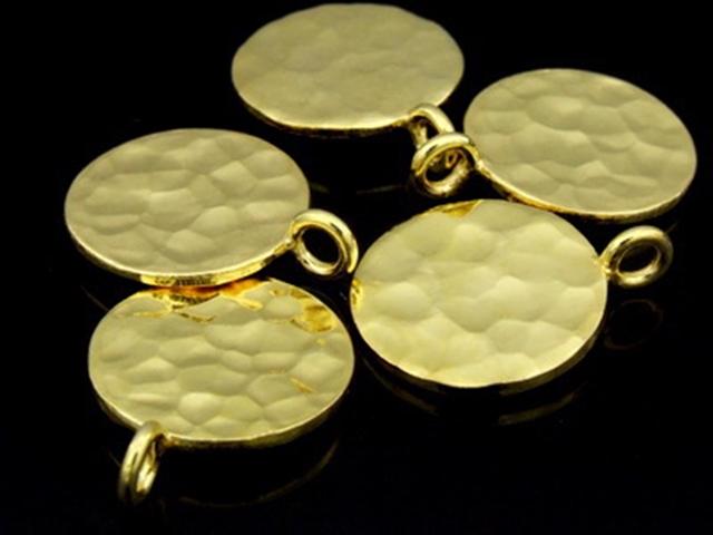 KG-411 24K gold vermeil Karen hill tribe handmade silver 2 hammered round disc charm (double face)