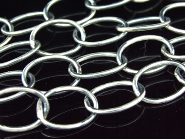 8KH-022 Thia karen hill tribe handmade silver black&white plain oval link chain 24 inches