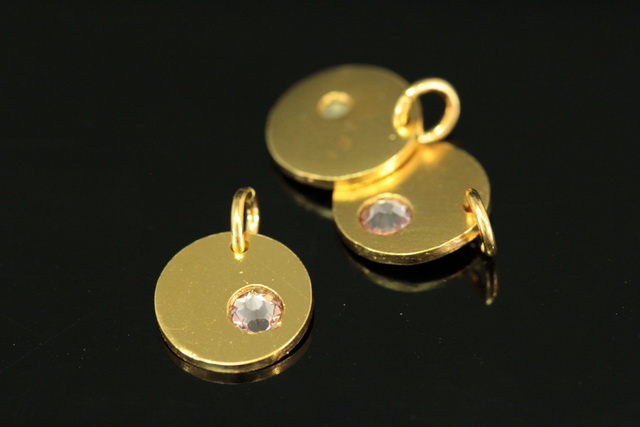 KG-584 thai karen hill tribe silver 1 gold vermeil round disc charm open jump ring with swarovski crystal birthstone(Jun:Light Amethyst)