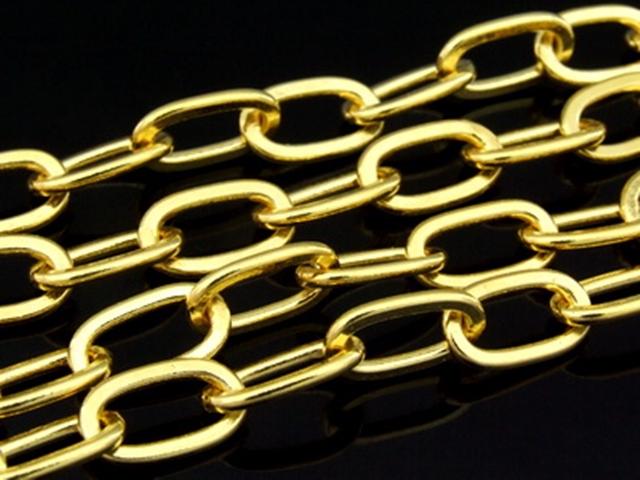 KG-481 24K gold vermeil Karen hill tribe handmade silver flat oval link chain 18 inch 