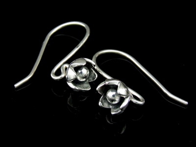 6KH-011 Thai karen hill tribe hanamade silver black & black piar wild flower earring 