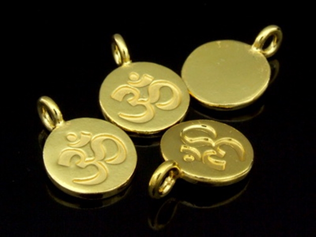 KG-428 24K gold vermeil Karen hill tribe handmade silver 4 om symbol disc charm