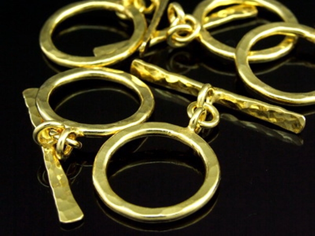 KG-309 24K gold vermeil 2 thai karen hill tribes handmade silver hammered round toggle