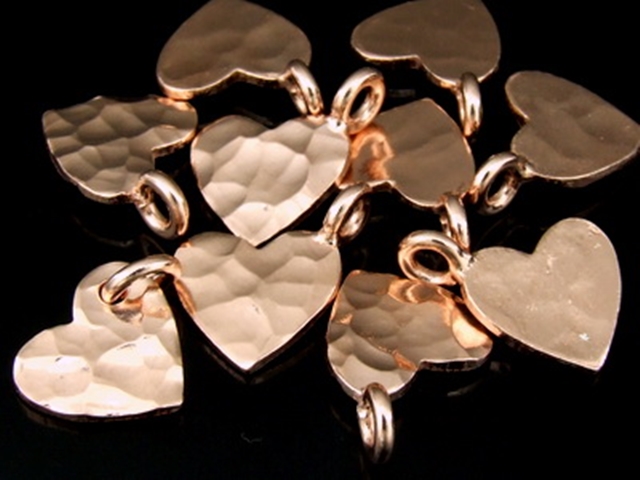 KZ-101 24K rose gold vermeil thai karen hill tribe handmade silver 4 hammered heart shape charm