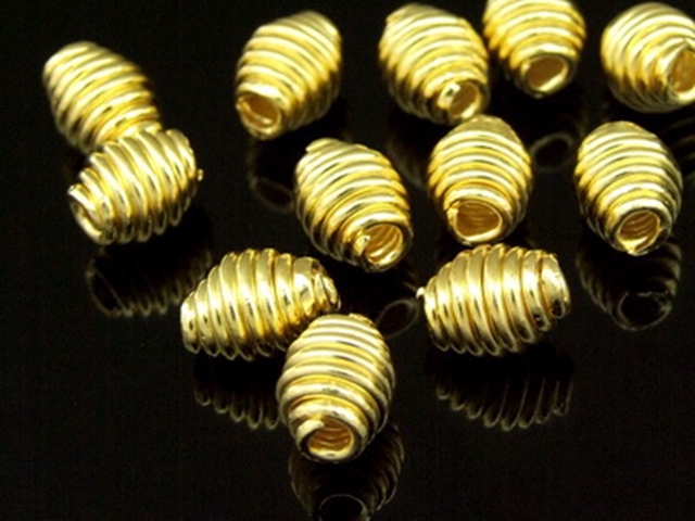 KG-184 24K gold vermeil 5 thai karen hill tribes handmade silver swirl wire bicone bead 