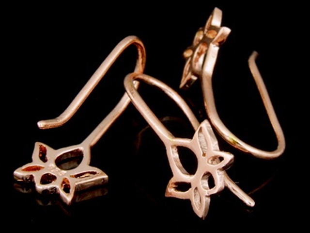 KZ-210 Thai karen hill tribes handmade 24K rose gold vermeil over silver pair lotus diecut earring hook