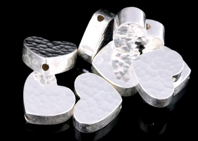 KV-054 Thai karen hill tribe handmade silver 2 hammered cylinder heart shaped bead