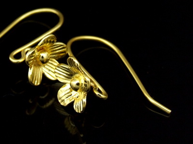 KG-487 Thai karen hill tribes handmade 24K gold vermeil over silver pair wild flower earring 