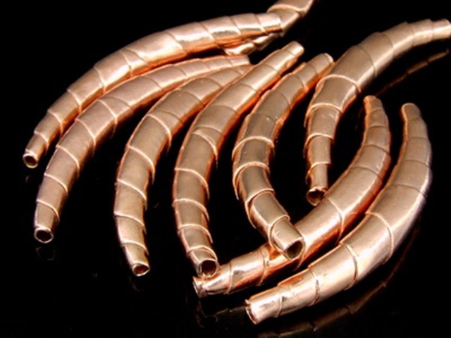 KZ-086 24K rose gold vermeil thai karen hill tribe handmade silver 1 large wape curved tube bead 