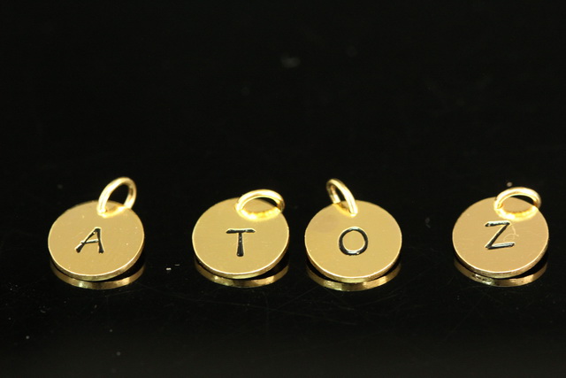 KG-220 Thai karen hill tribes silver 1 gold vermeil initial stamp disc charm 10mm.