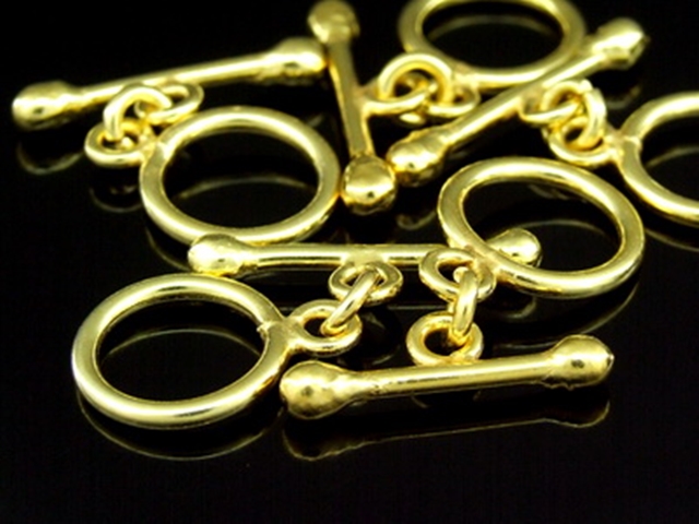 KG-283 24K gold vermeil 3 thai karen hill tribes handmade silver dot end plain toggle