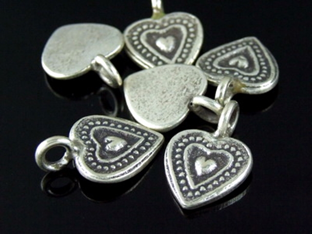 3KH-051 Thai karen hill tribe handmade silver 3 flat heart shape printed  charm 
