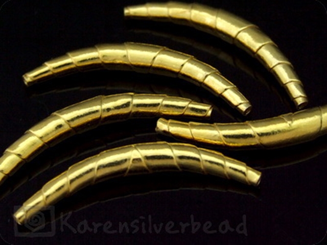 KG-004 24K gold vermeil thai karen hill tribe handmade silver  2 wrap curve tube bead