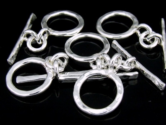 KR-038 Thai karen hill tribe handmade silver 3 small hammered round hoop toggle