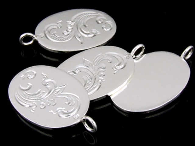 3KH-080 Thai karen hill tribes handmade silver 2 thai style engrved oval disc charm